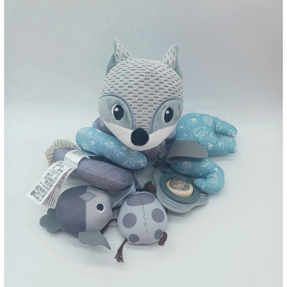 Sozzy Plush Baby Toy Hanging Fox Stroller Activity Spiral Blue Gray Boy